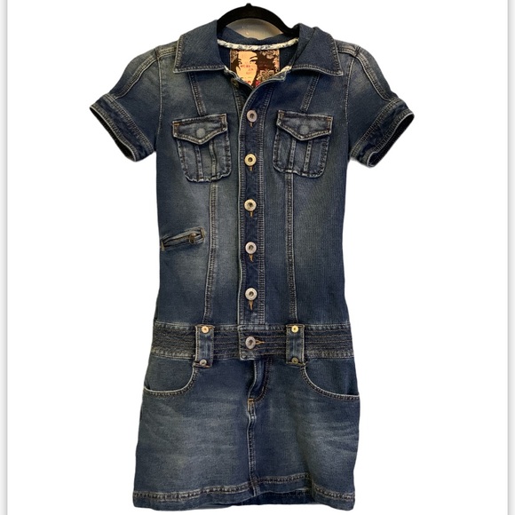 Guess 981 Button Up Denim Mini Dress 